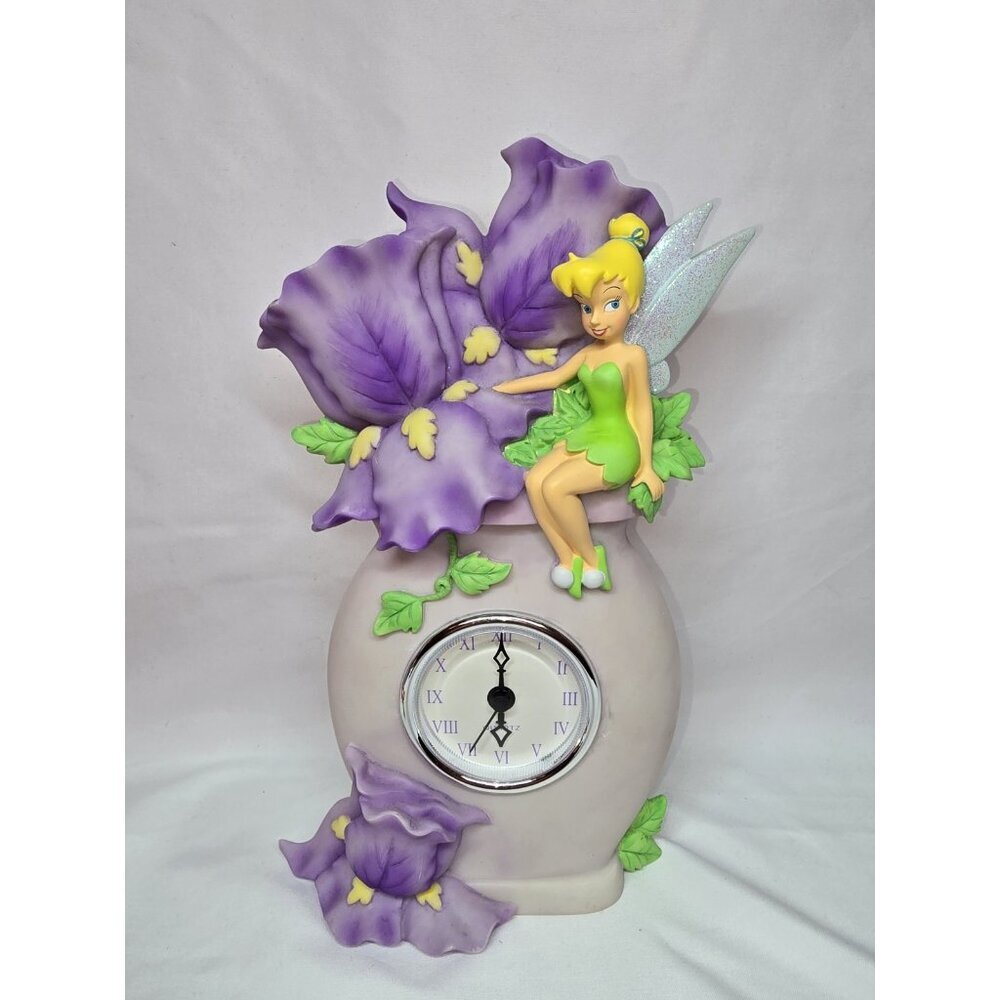 Disney Store's Tinkerbell Ceramic Figurine Clock Working- RARE